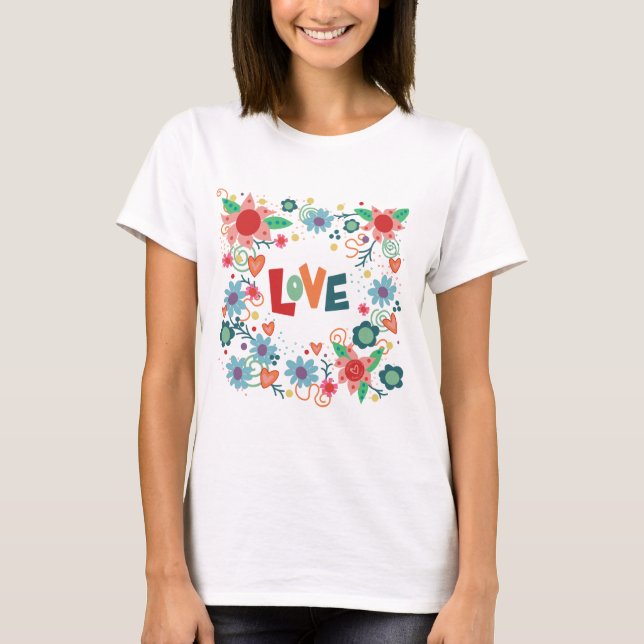T-shirt Amour Amusant Coeurs Floraux Cute Inspirivity (Devant)
