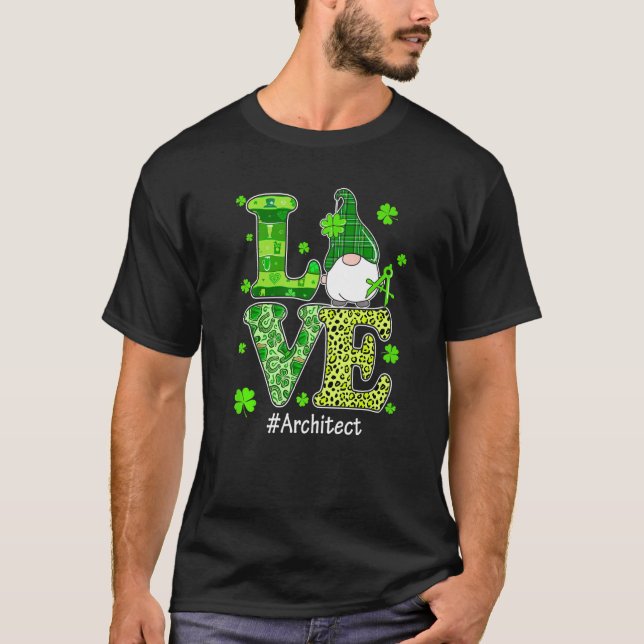 T-shirt Amour Architecte Gnome Leopard St Patrick's Day Ir (Devant)