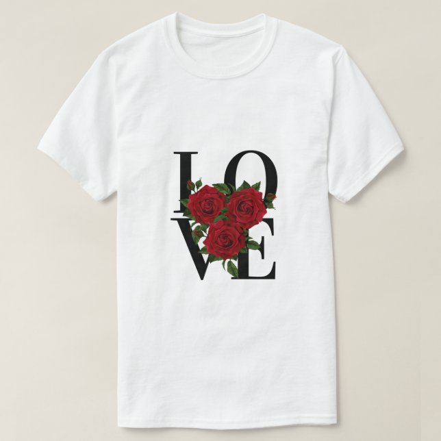 T-shirt AMOUR avec les Roses rouges (Design devant)