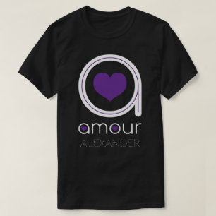 T-shirt Amour blanc, Coeur pourpre, Nom Personnalisé