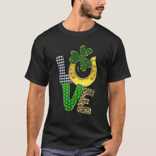 T-shirt Amour Carreaux Léopard Trèfle C Sabots de Cheval S