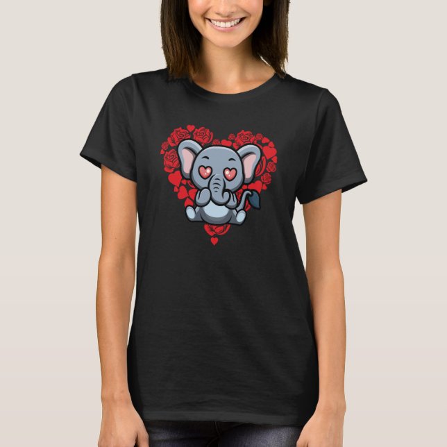 T-shirt Amour Coeur Saint Valentin Roses Elephant Garçons  (Devant)