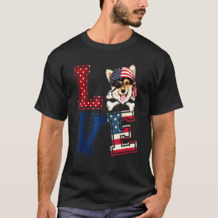 T-shirt Amour Corgi Pirate Visage Drapeau Américain 4 Juil