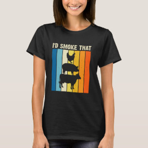 T-shirt Amour de BBQ Vintage Poulet Cochon Vache Je Fumera