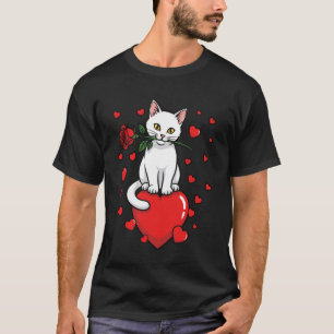 T-shirt Amour de chat de la Saint-Valentin Cœur Rose Chat 