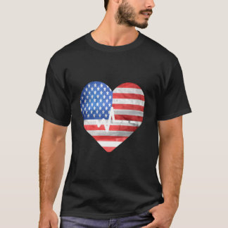 T-shirt Amour Drapeau Américain Usa 4 Juillet Hebeat Améri