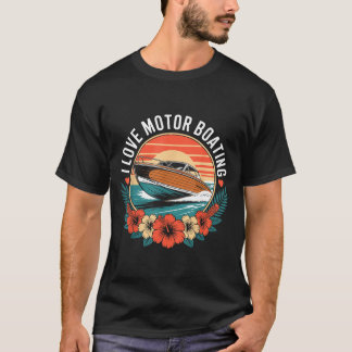 T-shirt Amour du bateau à moteur vintage coucher de soleil