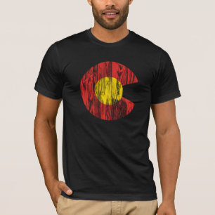 T-shirt Amour en bois de Denver de grain de drapeau d'éta
