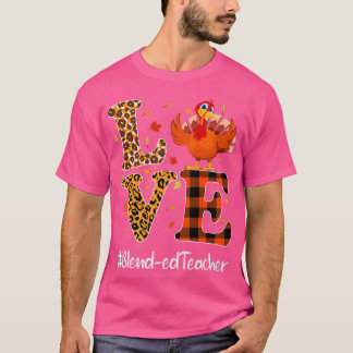 T-shirt Amour enseignant mélangé Thanksgiving Leopard Turq