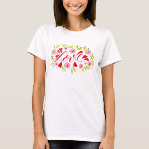 T-shirt Amour et fleurs - rose et rouge