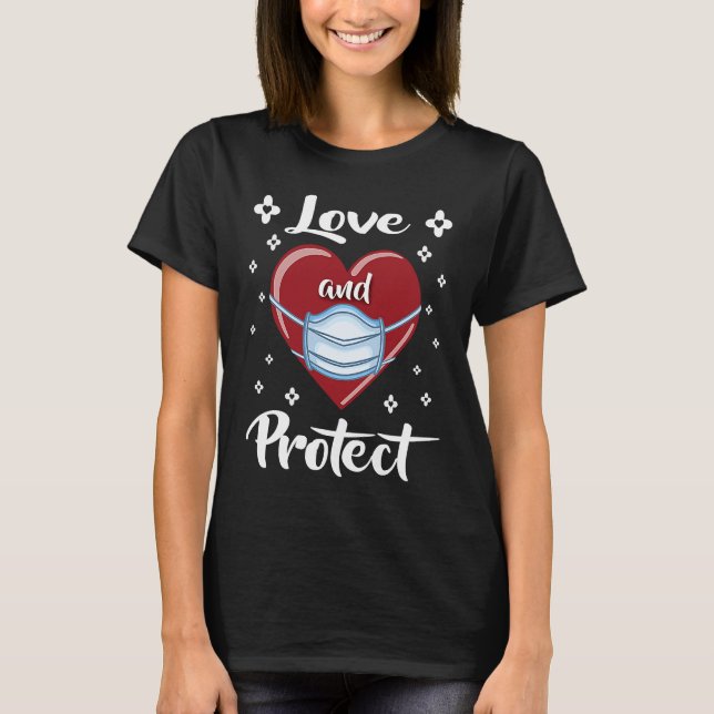 T-shirt Amour et protéger le visage du coeur Masque Saint  (Devant)