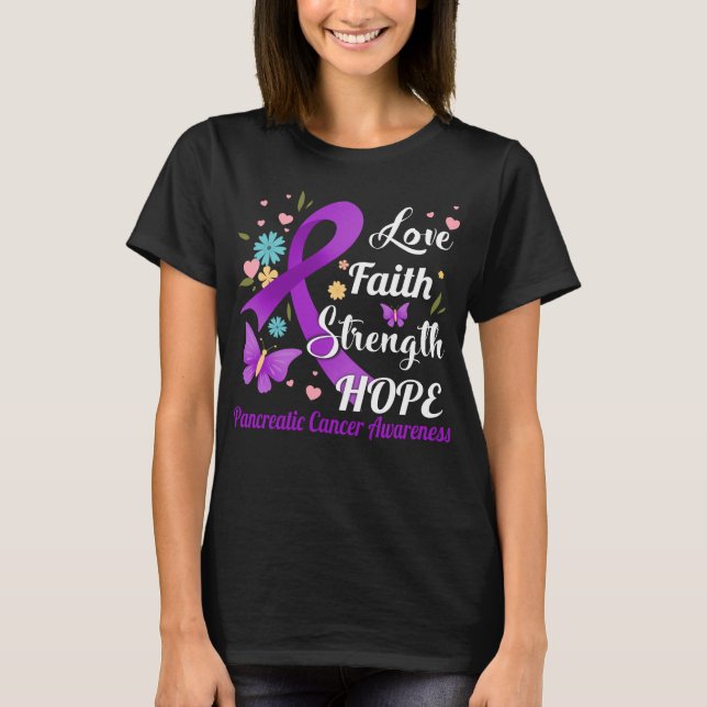 T-shirt amour foi force cancer pancréatique guerrier (Devant)