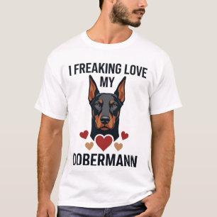 T-shirt Amour fou pour le chien Dobermann Cœurs rouges_1
