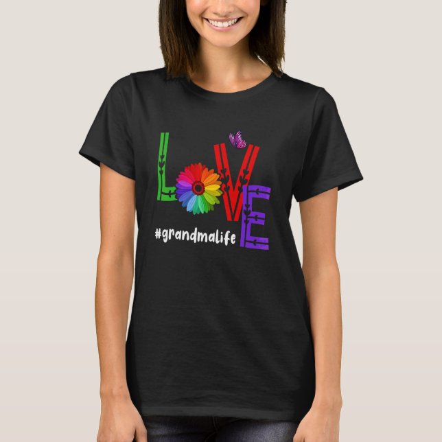 T-shirt Amour Grand-mère Vie Mignonne Tournesol Papillon M (Devant)
