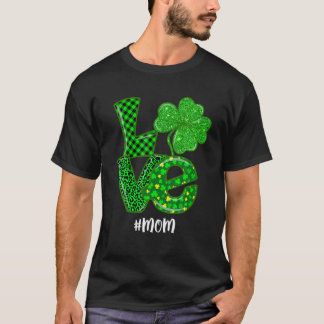 T-shirt Amour Maman St Patrick's Day Green Plaid Leopard S
