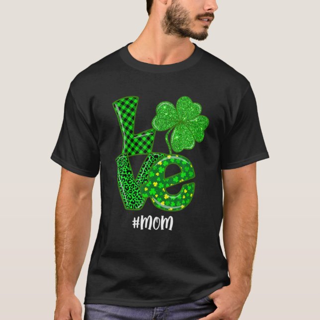 T-shirt Amour Maman St Patrick's Day Green Plaid Leopard S (Devant)