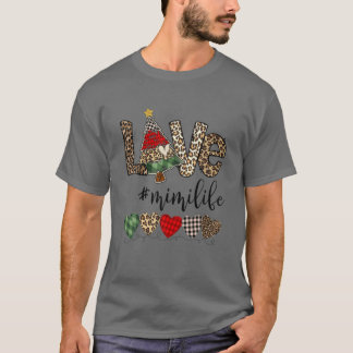 T-shirt Amour Mimi Vie Coeur de Noël Arbre Leopard Plaid