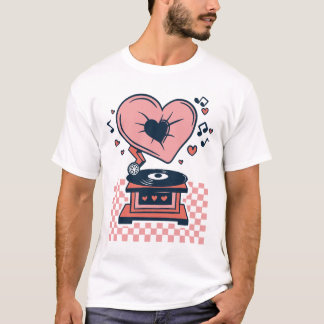 T-shirt Amour Musique, Joueur de disques, Valentin