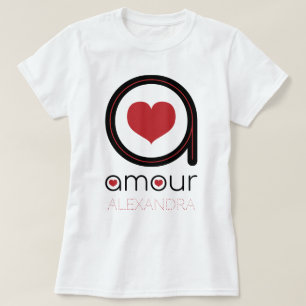 T-shirt Amour noir, Coeur rouge, Nom Customisé