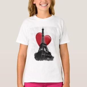 T-shirt Amour Paris Coeur Rouge Tour Eiffel