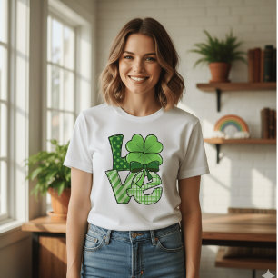T-shirt Amour Rétro de la Saint-Patrick Carreaux Verts Trè
