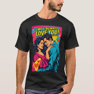T-shirt Amour romantique Pop Art Bleu Magenta Jaune