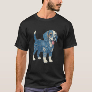 T-shirt Amoureux de Beagle Patchwork en Denim Maman Beagle