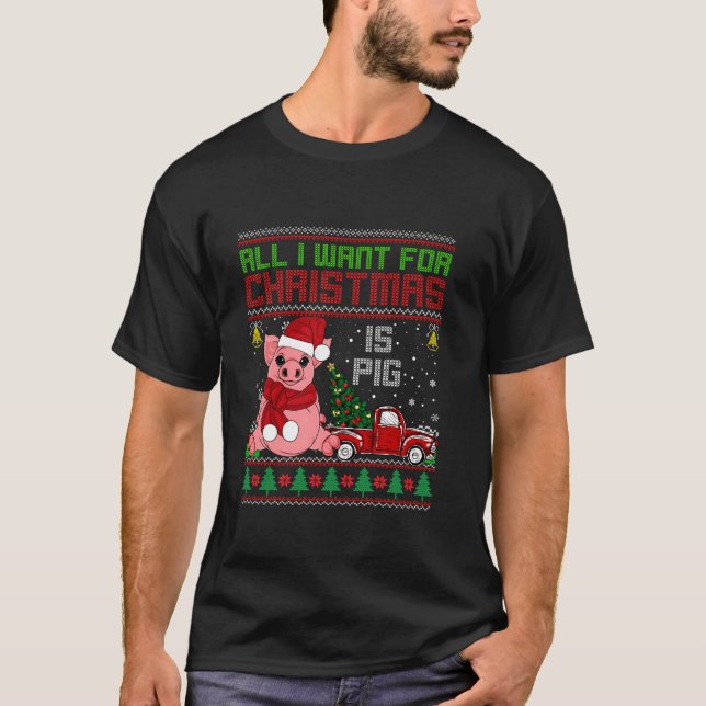 T-shirt Amoureux de cochon drôle Cute Cochon Santa Hat Vil (Devant)
