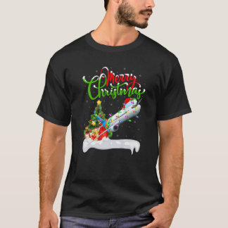 T-shirt Amoureux de l'avion Xmas éclairage Père Noël avion