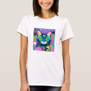 T-shirt Amoureux de les chats Whimsical Floral Art numériq
