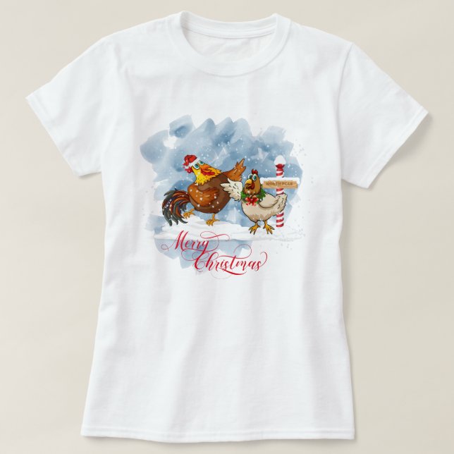 T-shirt Amoureux de poulet amusant Noël Pôle Nord (Design devant)