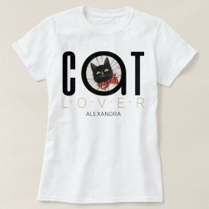 T-shirt Amoureux des chats Black Red Green Bow Cravate Nom