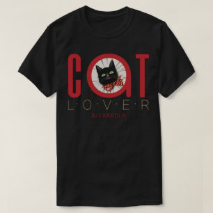 T-shirt Amoureux des chats Red Black Green Bow Cravate Nom