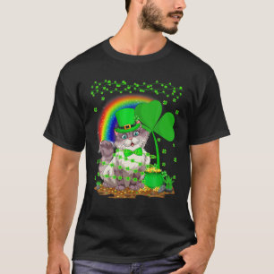 T-shirt Amoureux des chats Shamrock Leaf Rainbow Cat St Pa