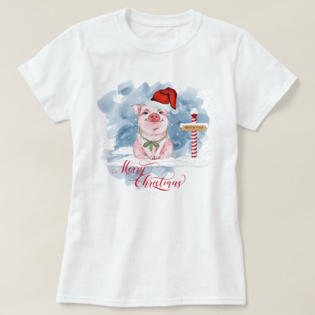 T-shirt Amoureux du cochon amusant Pôle Nord de Noël (Design devant)