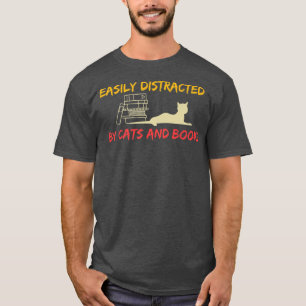 T-shirt Amoureux Du Livre Facilement Distrait Par Les Chat