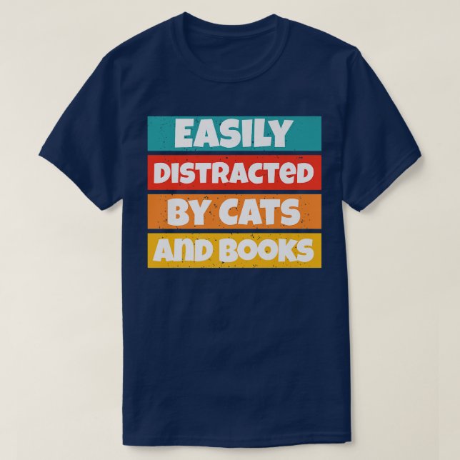 T-shirt Amoureux Du Livre Facilement Distrait Par Les Chat (Design devant)