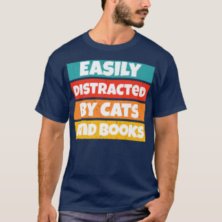 T-shirt Amoureux Du Livre Facilement Distrait Par Les Chat