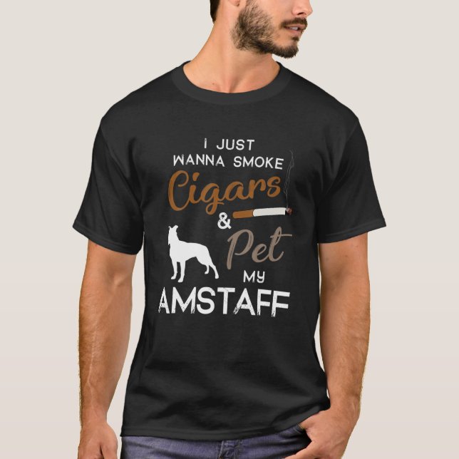 T-shirt Amstaff Chien Cigar Lover Propriétaire Noël Annive (Devant)