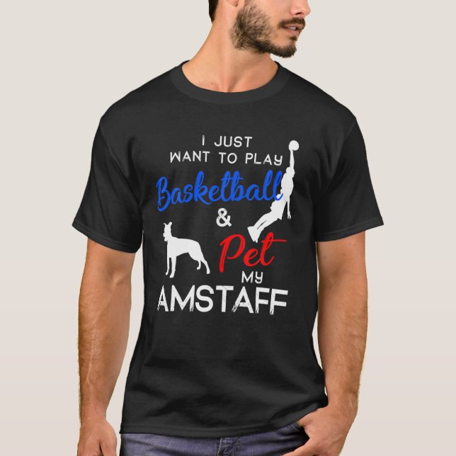T-shirt Amstaff Drôle propriétaire de chien de basket-ball (Devant)