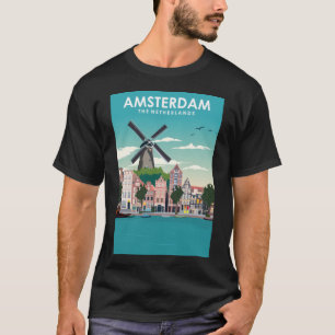 T-shirt Amsterdam Holland Windmill Travel Poster