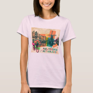 T-shirt Amsterdam Pays-Bas Canal Art de voyage Pop Vintage