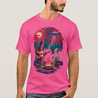 T-shirt Amusant Alien Et Bigfoot Moon De Feu De Campagne U