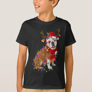 T-shirt Amusant anglais Bulldog Chien arbre lumières de No