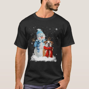 T-shirt Amusant anglais Bulldog Noël Snowman Noël