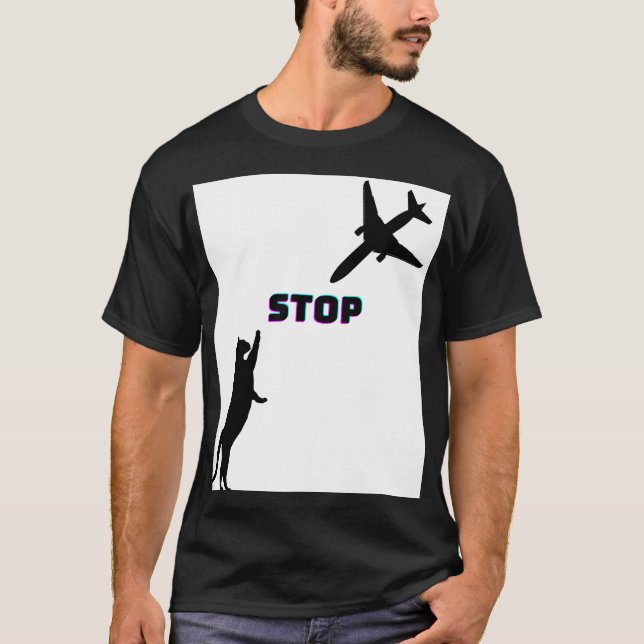 T-shirt Amusant Chat Avion Pilote Mari Humour Hommes Noir (Devant)