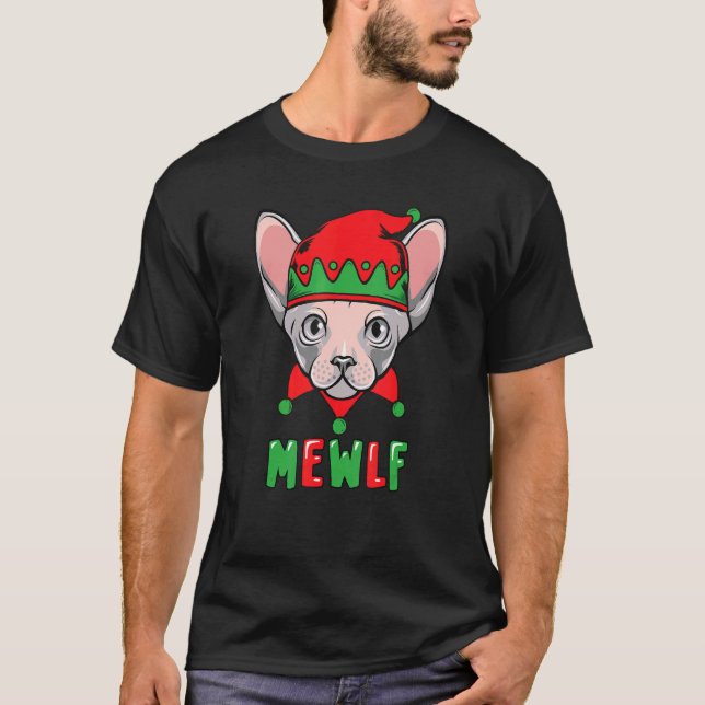 T-shirt Amusant Chat Elf Noël Mewlf Costume de Matching Fa (Devant)