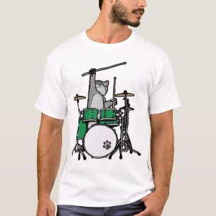 T-shirt Amusant Chat Jouer Des Tambours, Batteur À Chat, D