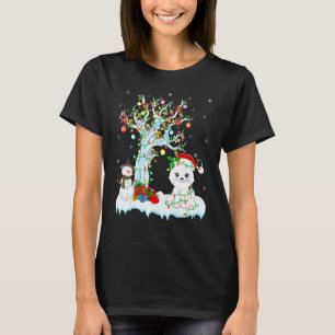T-shirt Amusant Chat Xmas Arbre Éclairage Santa Hat Chat C