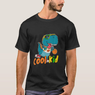 T-shirt Amusant Cool Kid T Rex Dino Joueur de basket-ball 